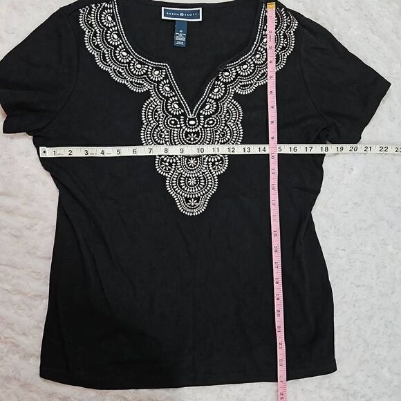 Karen Scott Size Medium Black Embroidered Top - Picture 3 of 4